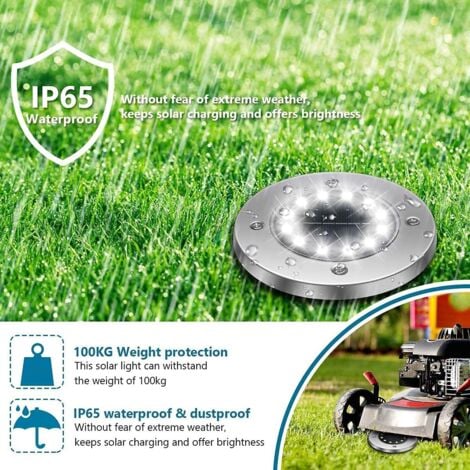 12LED Außen-Solarlampe, 12 Stück Garten-Bodenleuchte, 6000 K Beleuchtung, wasserdicht, IP65, Solarlampe, Einbaustrahler für Weg, Terrasse, Innenhof, Untergrund [Energieklasse A+++]