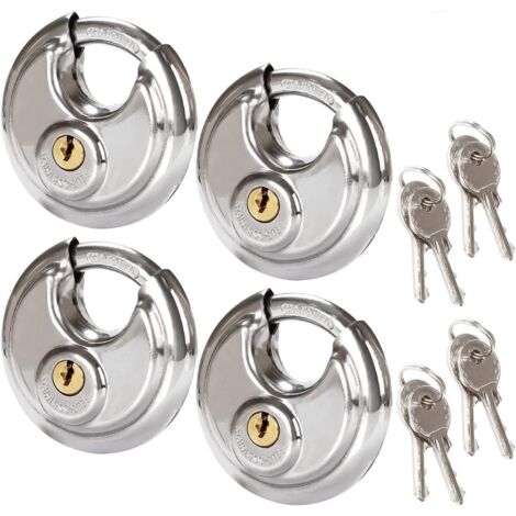 Set mit 4 runden Sicherheits-Vorhängeschlössern, 70 mm rundes Vorhängeschloss aus Edelstahl, rostbeständiges Scheiben-Vorhängeschloss für Schuppen, Garagen, Anhänger (1/5)
