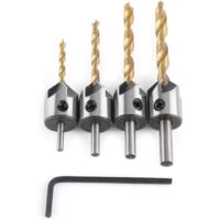 Fasensenker, 5-schneidiger Kegelbohrer mit Sechskantschlüssel, Anfaswerkzeug für Holz (4 Stück, 3/4/5/6 mm)
