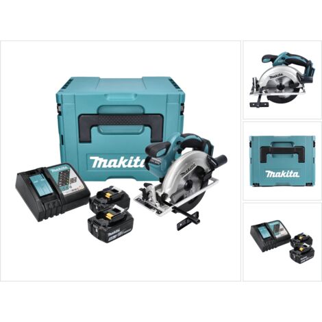 Makita – Akku-Handkreissäge 18V 165mm – 2x 5,0Ah Akku – Ladegerät – Schnitttiefe 57mm – Aluminium-Sägetisch – für präzise Schnitte (1/5)