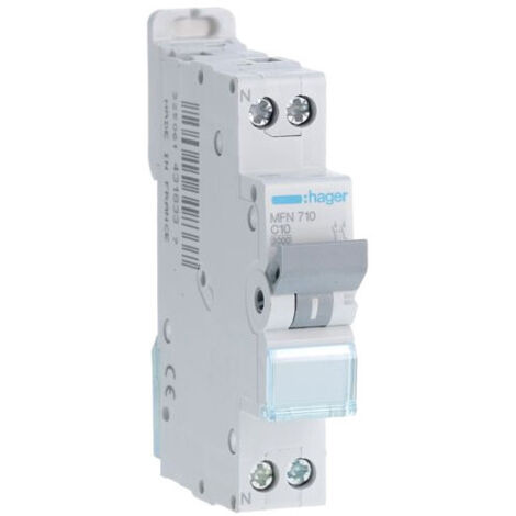 Hager – Disjoncteur unipolaire 10A – MFN710 – Courbe C – 3kA – 1 module à bornes à vis – Pour installation encastrée