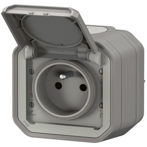 Legrand – Prise de courant 2P+T 16A saillie étanche IP55 – Éclips de protection – Installation intérieure et extérieure – Gris