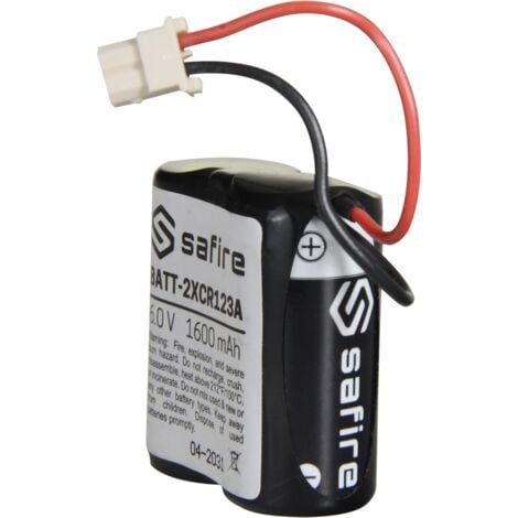 Safire - Pack de piles CR123A / CR17345 / 5018LC - En rétractable avec connecteur Molex 5284 - Tension 6 V / Lithium - Capacité nominale 1600 mAh - Compatible avec les détecteurs Visonic Next Cam PG2 