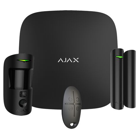 Kit d'alarme professionnelle - Degré recommandé 2 - Communication Ethernet et double carte SIM GPRS - Sans fil 868 MHz Jeweller et Wings - Ajax HUB 2, 1PIRCAM - 1 Contact magnétique et 1 télécommande (1/2)