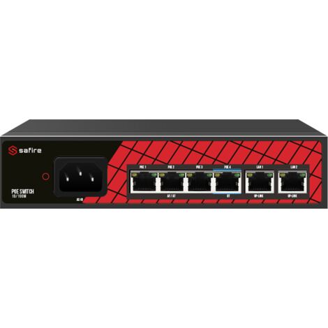 Safire Switch Hi-PoE - 4 ports PoE + 2 Uplink RJ45 - Vitesse des ports 10/100Mbps - 3 Ports PoE+ 30W + 1 Port Hi-PoE 60W - PoE Watchdog - Auto PoE Étendu jusqu'a 250m (1/2)