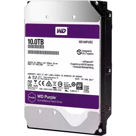 Disque dur Western Digital - Capacité 10 TB - Interface SATA 6 GB/s - Modèle WD100PURX-78 - Spécial pour les enregistreurs vidéo - Individuel ou installé dans DVR (1/2)