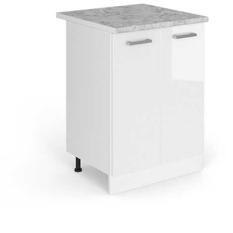 Mueble bajo de cocina R-Line, Blanco alto brillo, 60 cm , ET Mármol, Vicco