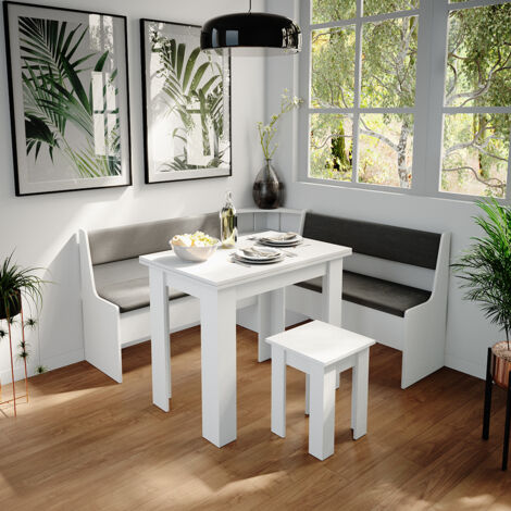 Conjunto con banco esquinero Roman, Blanco, 150 x 41.5 cm con mesa, Vicco