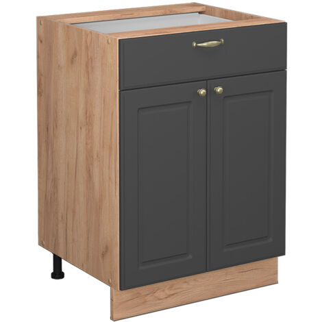 Mueble bajo de cocina Fame-Line, Antracita-oro, 60 cm con cajón, sin encimera, Vicco