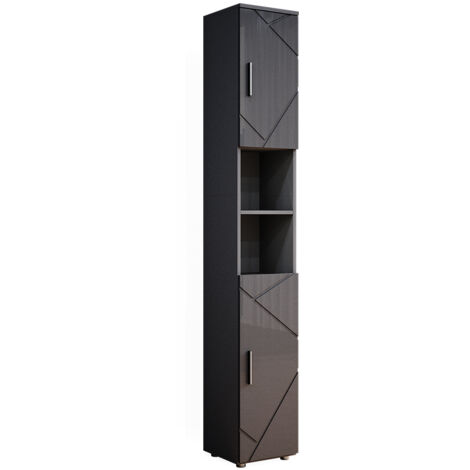 Armario de baño Irma, Antracita alto brillo, 30 x 192 cm, Vicco