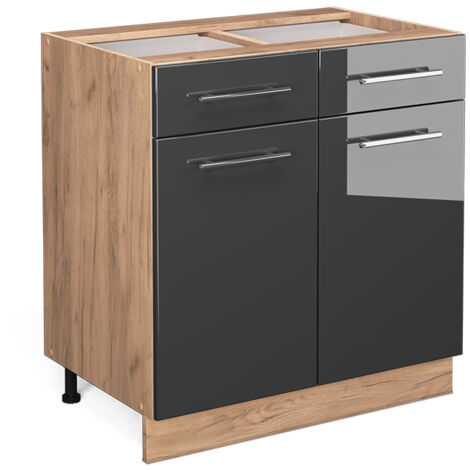 Mueble bajo de cocina Fame-Line, Antracita alto brillo, 80 cm con cajón, sin encimera, Vicco