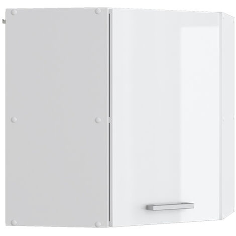 Armario colgante de esquina R-Line, Blanco alto brillo, 57 cm, Vicco