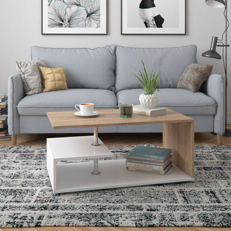 Mesa de centro Guillermo, Blanco/Sonoma, 91 x 52,6 cm, Vicco