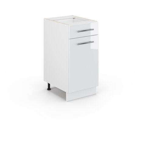 Mueble bajo de cocina Fame-Line, Blanco alto brillo, 40 cm sin encimera, Vicco