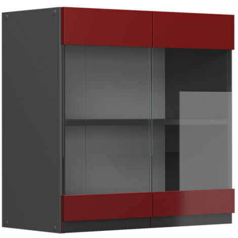 Armario de cocina con vidrio R-Line, Rojo, 60 cm Forma de J, Vicco