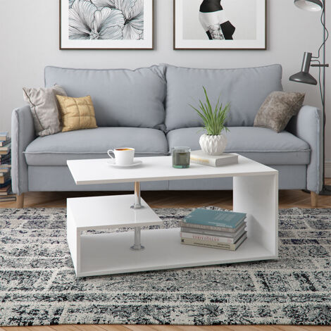 Mesa de centro Guillermo, Blanco, 91 x 52,6 cm, Vicco