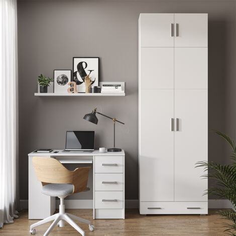 Estantería para carpetas Frank, Blanco, 80 x 182.4 cm con extensión de armario y cajón, Vicco