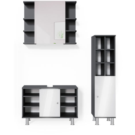 Conjunto de muebles de baño Fynn, Antracita, 3 partes, con mueble alto, Vicco