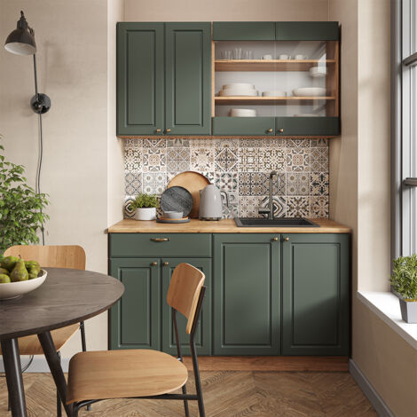 Cocina para solteros Fame-Line, Green-Gold Country/Gold Power Roble, 140 cm sin encimera, Vicco