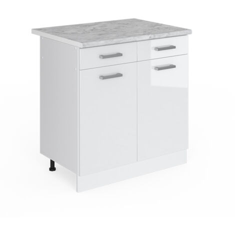 Mueble bajo de cocina R-Line, Blanco alto brillo, 80 cm , ET Mármol, Vicco