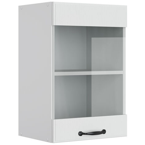 Armario de cocina con vidrio R-Line, Blanco casa de campo, 40 cm, Vicco