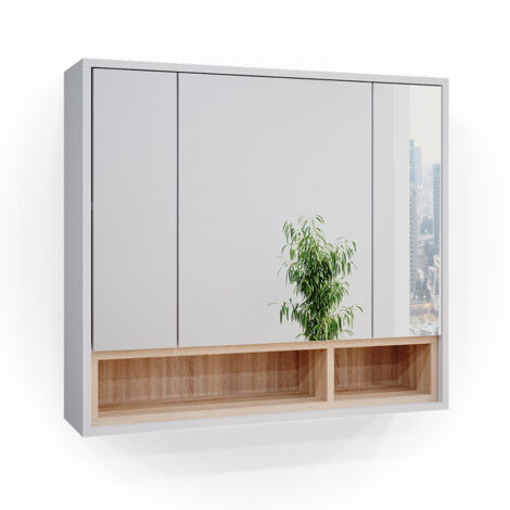 Armario con espejo para baño Beatrice, Blanco, 80 x 72 cm, Vicco