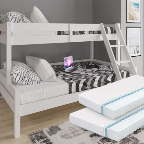 Litera Everest, Blanco, 140x200 / 90x200 cm con 2 colchones, Vitalispa