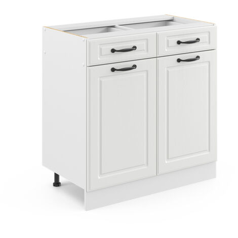 Mueble bajo de cocina R-Line, Blanco casa de campo, 80 cm sin encimera, Vicco