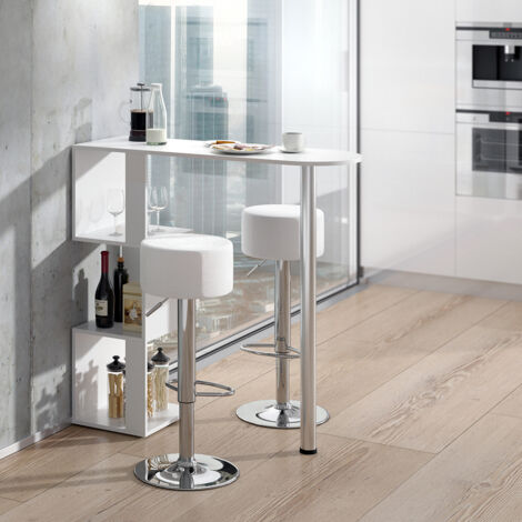 Conjunto de mesa de bar Vincent, Blanco, 113 x 39.8 cm con 2 taburetes de bar, Vicco