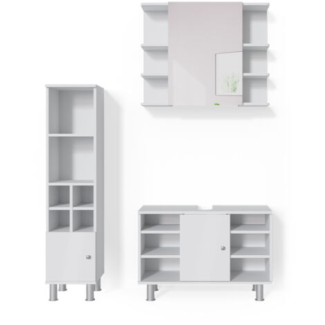 Conjunto de muebles de baño Fynn, Blanco, 3 piezas, mueble bajo 80 cm, Vicco