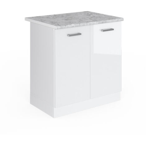 Armario bajo para fregadero R-Line, Blanco alto brillo, 80 cm , ET Mármol, Vicco