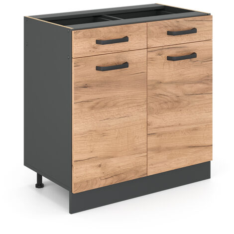 Mueble bajo de cocina R-Line, Roble dorado, 80 cm sin encimera, Vicco