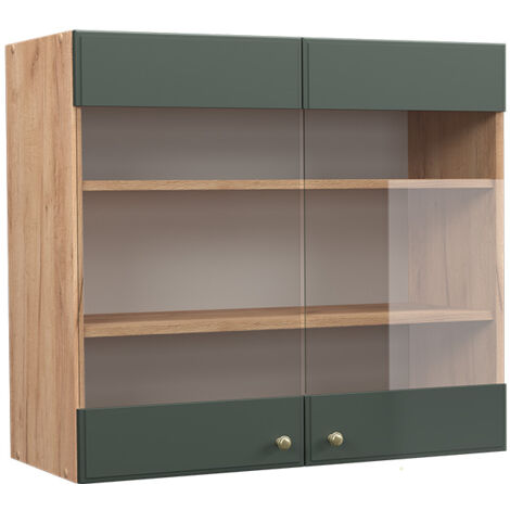 Armario de cocina con vidrio Fame-Line, Verde dorado Casa de campo, 80 cm, Vicco