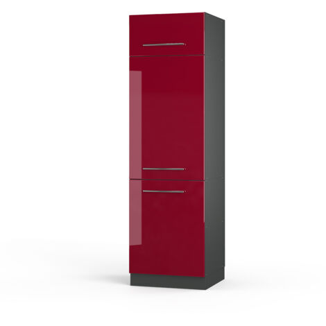 Armario para frigorífico empotrado Fame-Line, Rojo Burdeos alto brillo, 60 cm, Vicco