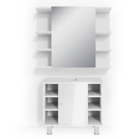 Conjunto de muebles de baño Fynn, Blanco alto brillo, 2 piezas, Vicco