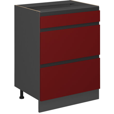 Mueble bajo de cocina R-Line, Rojo, 60 cm En forma de J, con cajones, sin encimera, Vicco