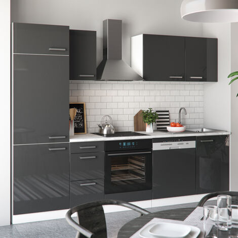 Mueble de cocina Optima, Antracita brillo intenso/blanco, 270 cm sin encimera, Vicco