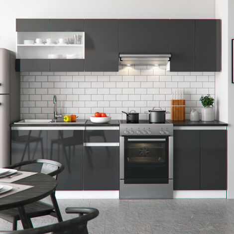 Mueble de cocina Raul, Antracita/blanco, 240 cm , AP Negro, Vicco
