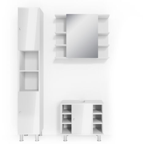 Conjunto de muebles de baño Fynn, Blanco alto brillo, 3 piezas, Vicco