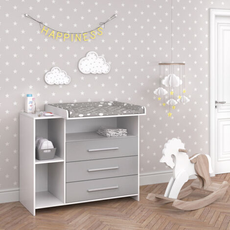 Cómoda cambiador Oskar, Blanco/Gris, 113 x 100 cm, Vicco