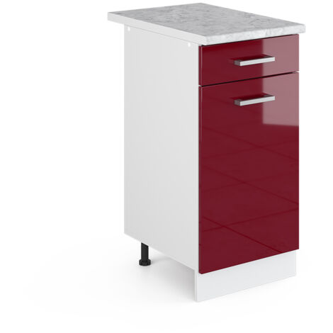 Mueble bajo de cocina R-Line, Rojo Burdeos alto brillo, 40 cm , ET Mármol, Vicco
