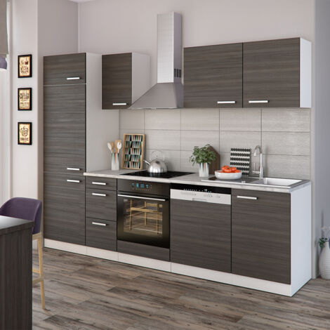 Mueble de cocina Optima, Precioso gris/blanco, 270 cm sin encimera, Vicco
