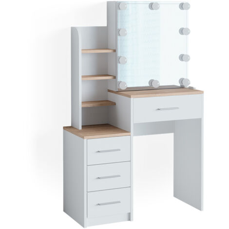 Tocador Conrada, Blanco/Sonoma, 80 cm con iluminación LED, Vicco