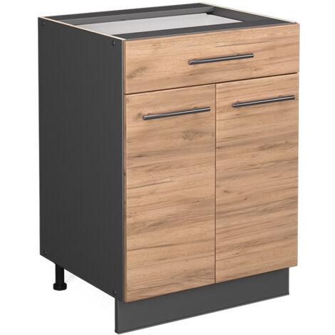Mueble bajo de cocina Fame-Line, Roble dorado, 60 cm con cajón, sin encimera, Vicco