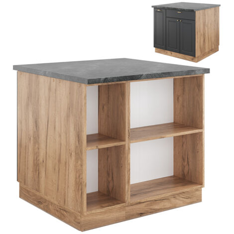 Isla de cocina Fame-Line, Antracita Casa de campo/Roble kraft dorado, 90 cm con cajón, sin encimera, Vicco