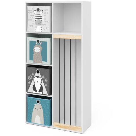 Estantería infantil Marvin, Blanco, 72 x 143 cm con 4 cajas plegables opc.2, Vicco