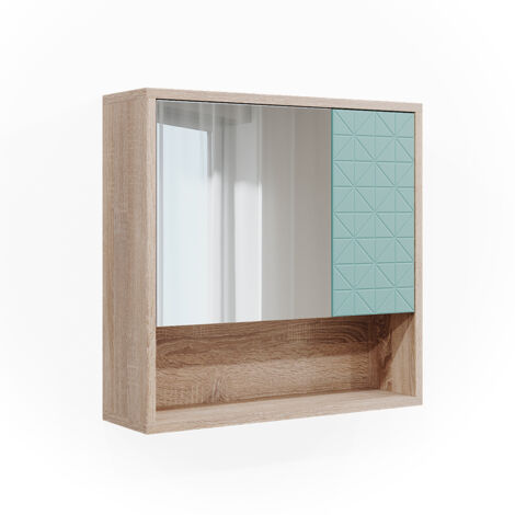 Armario con espejo para baño Agasta, Verde menta, 54 x 53 cm, Vicco