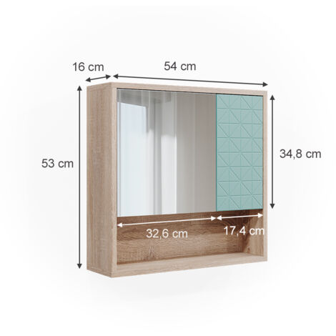 Armario con espejo para baño Agasta, Verde menta, 54 x 53 cm, Vicco