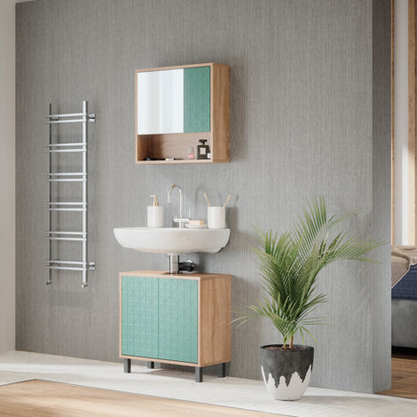 Armario con espejo para baño Agasta, Verde menta, 54 x 53 cm, Vicco