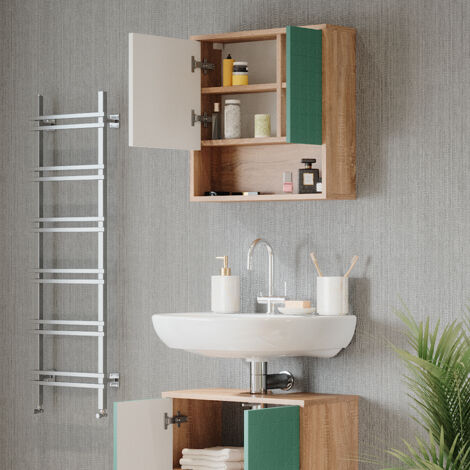 Armario con espejo para baño Agasta, Verde menta, 54 x 53 cm, Vicco